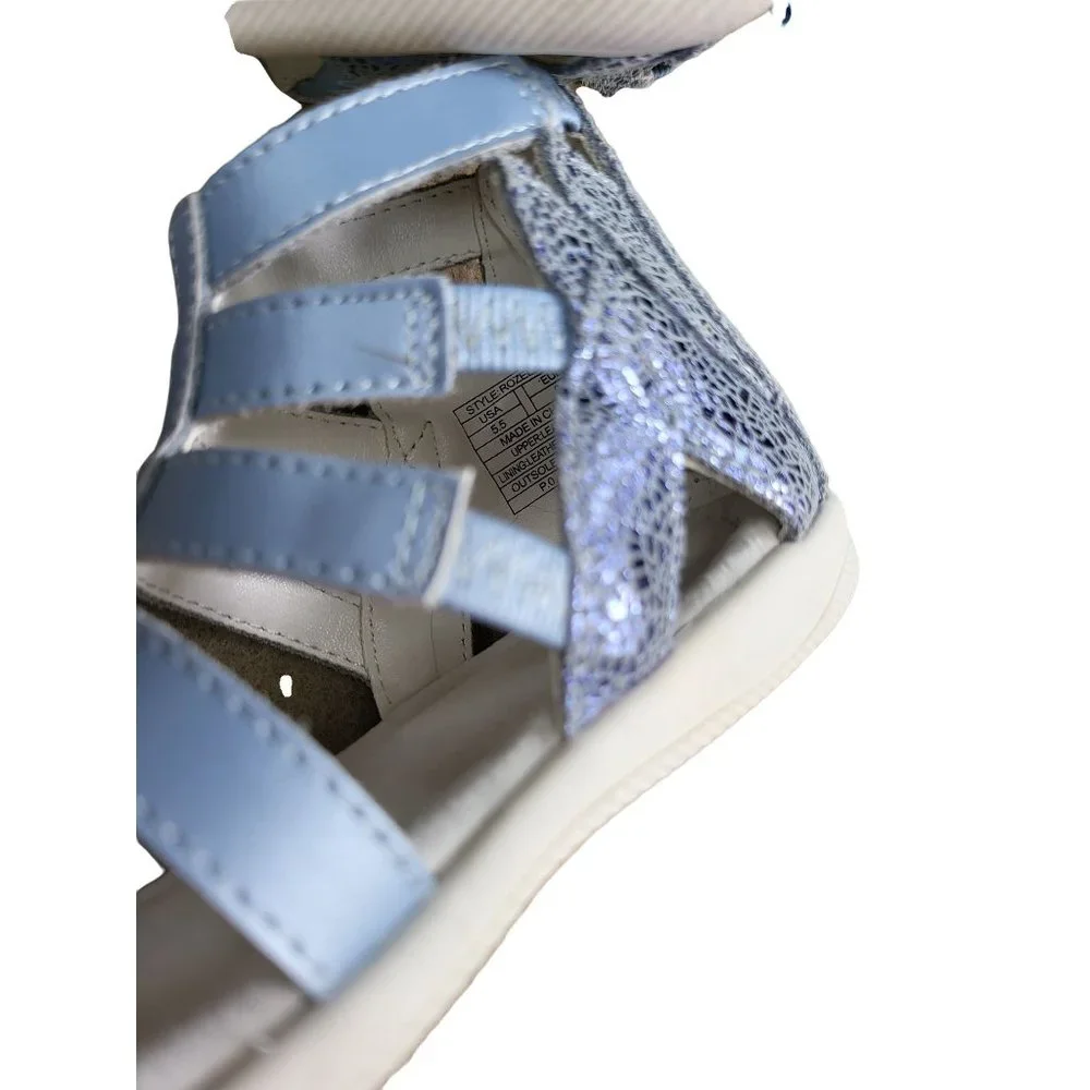 UMI Sandals 5.5 Toddler Girls Blue Shimmer‎ Open Toe Back Zip Ankle Shoes